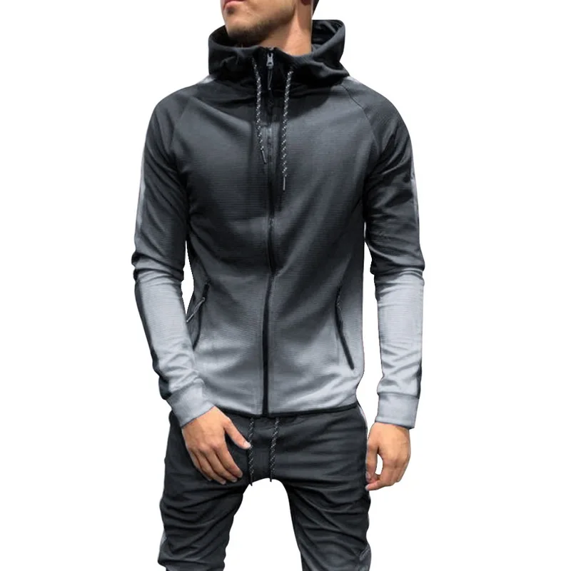 

Men Fashion Hoodies 3D Gradient Zipper Cardigan Hip Hops Casual Hooded Sweatshirts 2019 Autumn Drawstring Full-zip Streetwears