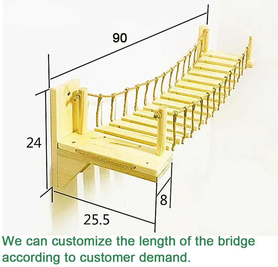 Roped Cat Bridge Climbing Wall Wood Step Pet Cat Tree Tower House Kitten Bed Sisal Scratching Post Jumping bridge Pet Furniture