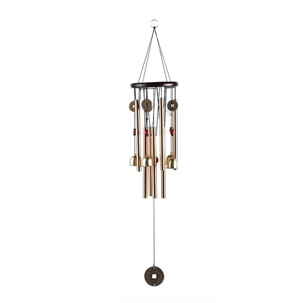 

1PC Round Plate Solid Wood Red Pattern Wind Chime Double 10-Tube Aluminum Tube Pendant Creative Home Decoration Ornaments