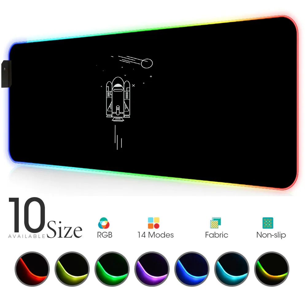 

Minimalist space RGB Mouse Pad rocket Black Gamer Accessories Life Large LED MousePad Gaming with Backlit tapis de souris