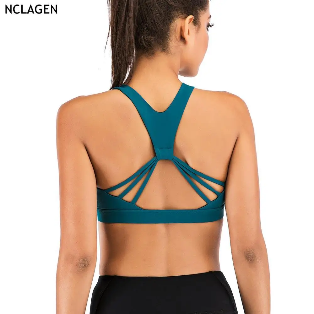 NCLAGEN Yoga Bra sports top Women Nylon Running Bodybuilding Anti-sweat Stretchy Gym Push-up Workout Quick Dry Sexy Halter Crop | Спорт и