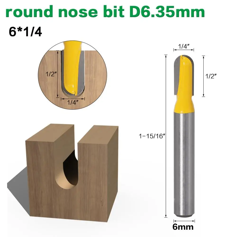 round nose bit6.35mm 6 шт. 6 мм хвостовик фрезы Набор сердечника коробка бит круглый нос бит 90 градусов v-паз бит для деревообрабатывающих инструментов - Длина режущей кромки: round nose bit6.35mm