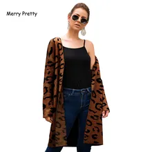 Merry Pretty, Леопардовый принт, женские кардиганы, осень, длинный рукав, вязаный свитер, женское длинное пальто, открытая стежка, вязаная верхняя одежда, S-XL