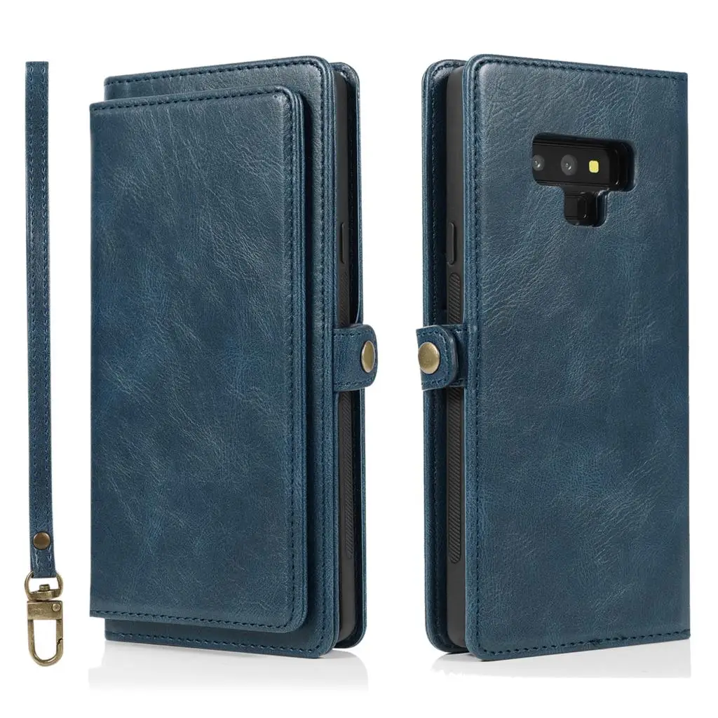 9 держатель для карт бумажник чехол для samsung Galaxy S10 плюс S9 S8 S10e Note 8, 9, 10, плюс A40 A50 A70 кожаный чехол для телефона на магните - Цвет: Синий