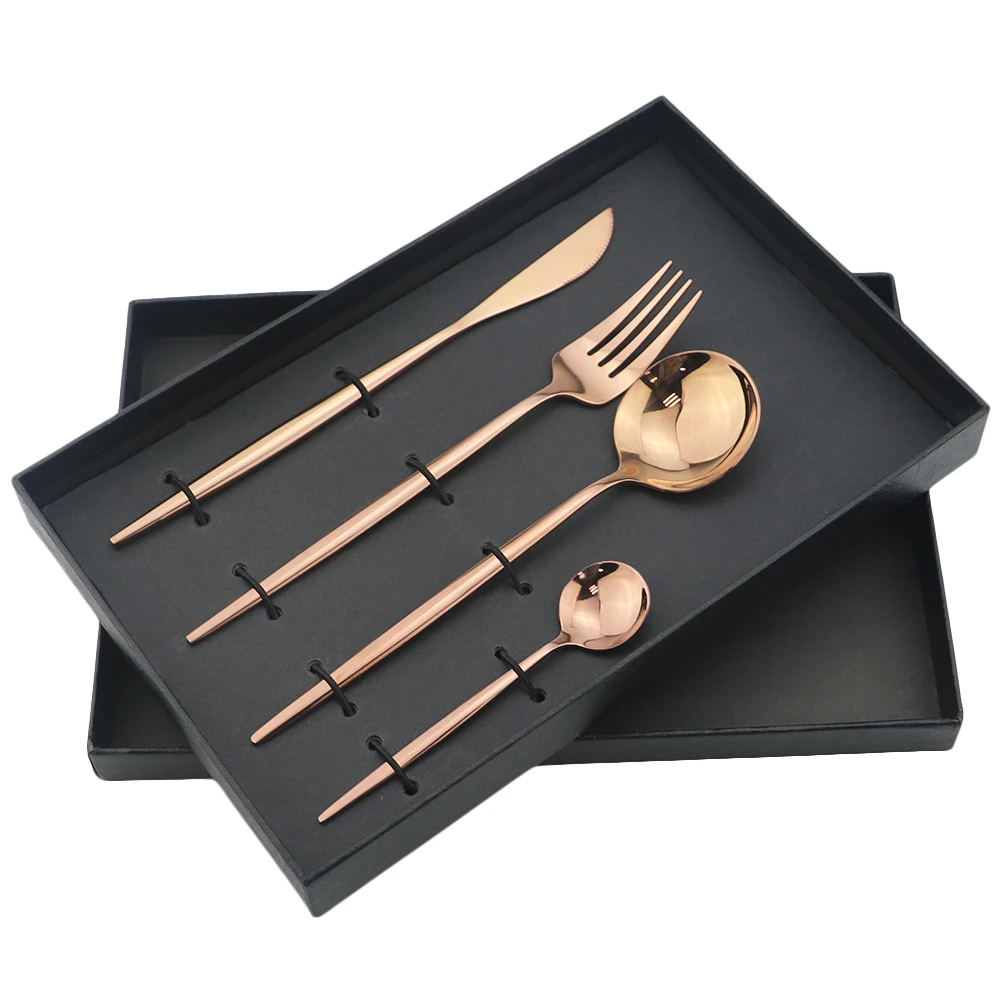 5Pcs Dinnerware Set With Gift Box Mirror Cutlery Set 304 Stainless Steel Dinner Set Fork Knife Spoon Tableware Luxury Silverware
