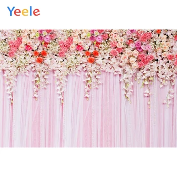 

Wedding Photocall Marriage Pink Flower Curtain Backdrop Photography Backdrops Vinyl Background For Photo Studio Photophone Shoot
