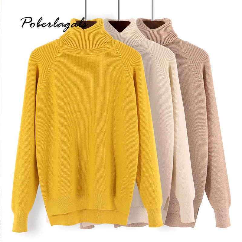 Autumn Thick turtleneck Pullovers Sweaters female Winter Korean ladies Split pull sweater womens jumper oversized Pullovers