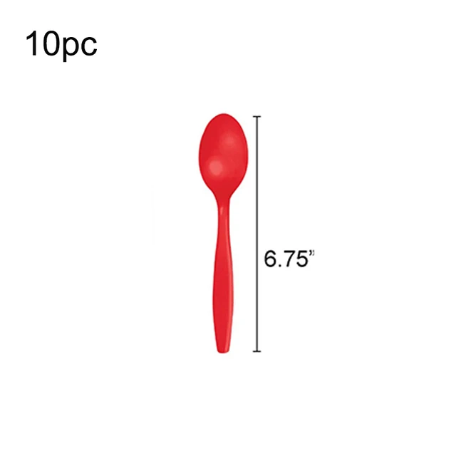 Pure Red Disposable Party Tableware Cup Plate Adult Birthday Party Decor Kids Wedding Adult Supplies Christmas Party Supplies Spoon-10pcs
