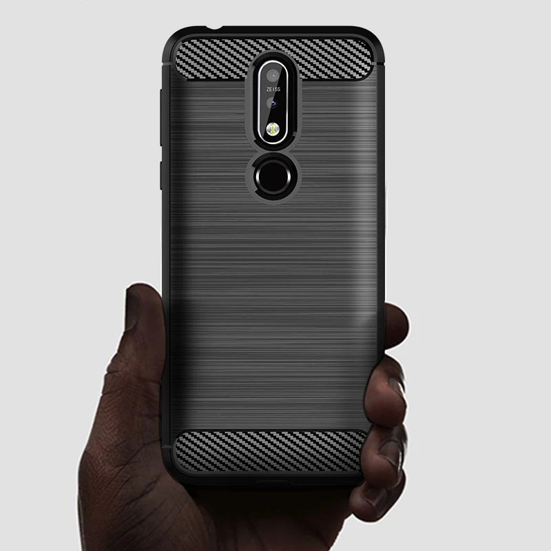 Custodia Ultra Sottile In TPU Con Fibra Di Carbonio Per Nokia 7.1 (TA-1085/TA-1100) | Nero, Antiurto