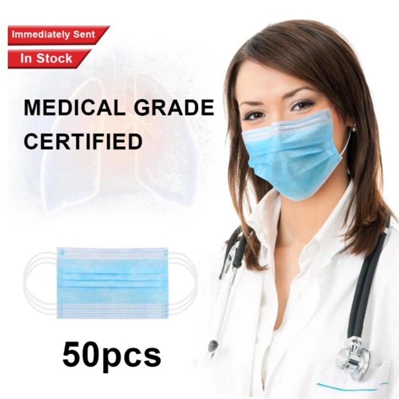 

50pcs Disposable 3-layer non-woven fabric antiviral agent to prevent formaldehyde bad smell bacteria proof face to mouth
