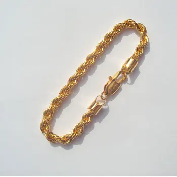 

high-quality women's Rope Bracelet 18 k Yellow Fine Solid G/F Gold 6MM Thick Twisted Braided Hip Hop