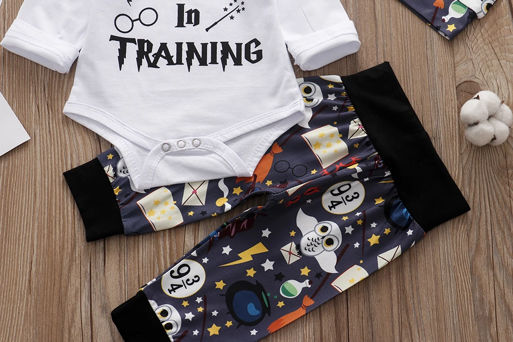 3PCS Sets Newborn Baby Boys Girls Clothes 2020 Summer Little Wizard Arrived Tops T-shirt+Halloween Pants+Hat Infant Baby Outfit baby clothing set red	