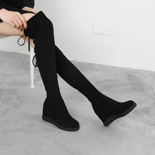 Зимние женские ботфорты выше колена; черные повседневные модельные сапоги с круглым носком; женская обувь; botas mujer