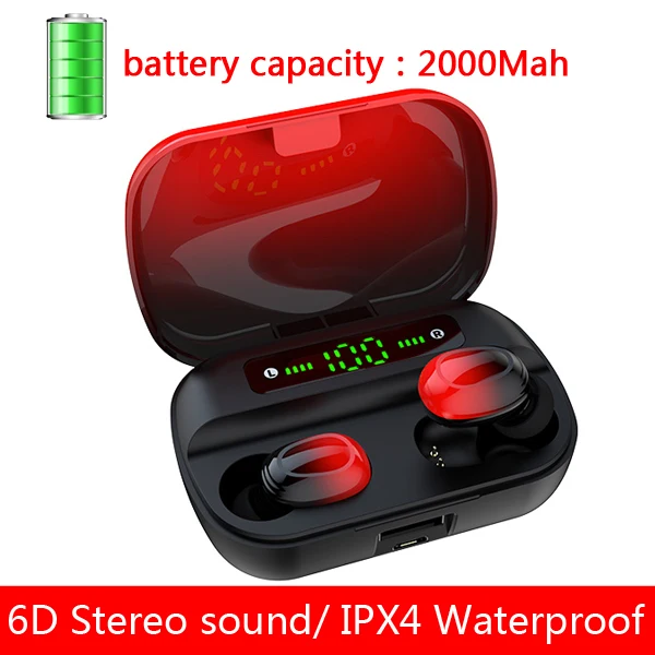 CBAOOO TWS Bluetooth наушники V5.0 беспроводные наушники водонепроницаемые 8D стерео наушники сенсорное управление мощность дисплей гарнитура для xiaomi - Цвет: battery 2000mah