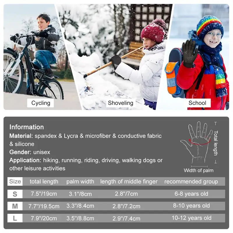 Vbiger/Детские зимние Утепленные перчатки, перчатки с сенсорным экраном, перчатки для холодной погоды со светоотражающим дизайном для детей