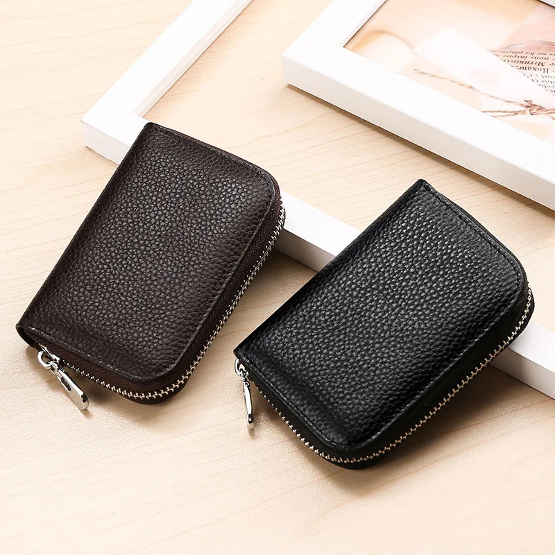 

RFID Anti Theft Wallet Zipper Credit Card Genuine Leather Holder Men Women Luxury Men Retro Office Casual Organ Bags