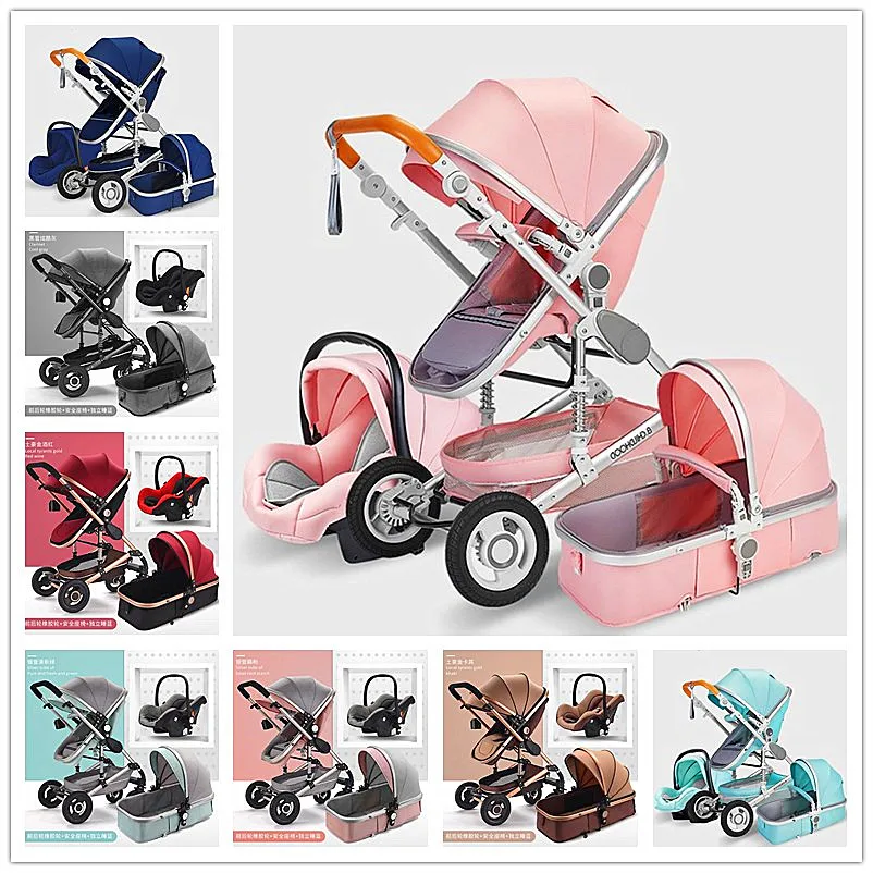 

3 in 1 Multifunctional Baby Stroller Folding Carriage High Landscape Gold Red Baby Stroller Newborn Stroller Mother Assistant