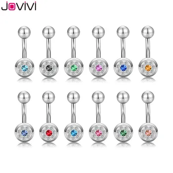 

Jovivi Stainless Steel Rhinestones Belly Button Navel Ring Round Sexy Belly Piercing Jewelry 12 pcs/Set