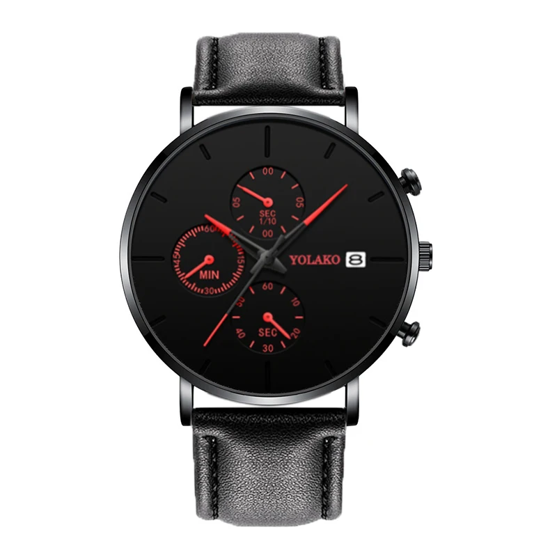 Black red Новинка, мужские часы с синей указкой, кварцевые, повседневные, простые, из сплава, с сетчатым ремешком, мужские, бизнес стиль, мужские часы с Т-образным календарем, мужские часы - Цвет: Black red