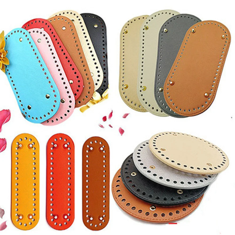 Parte inferior larga para bolsa de punto, accesorios para bolso de cuero PU, fondo hecho a mano con 52 agujeros, bolsa de ganchillo artesanal, fondo de 22x10cm