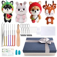 Kaobuy 46 pçs agulha de lã felting kit bonito animal cão gato lã felting pacote agulha felting fiação tecelagem diy boneca fazendo