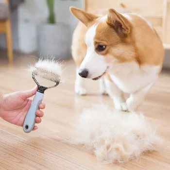 

HIPIDOG Two-Sdies Brushes Dog Grooming Comb Tool Pet Hair Remover Brush for Dog\Cat Fur Trimming For Matted Long Hair Curly Pet