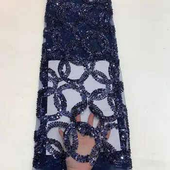 

Blue Latest High Quality African sequins Tulle Lace Fabric French Lace Fabric For Wedding Nigerian Lace Material