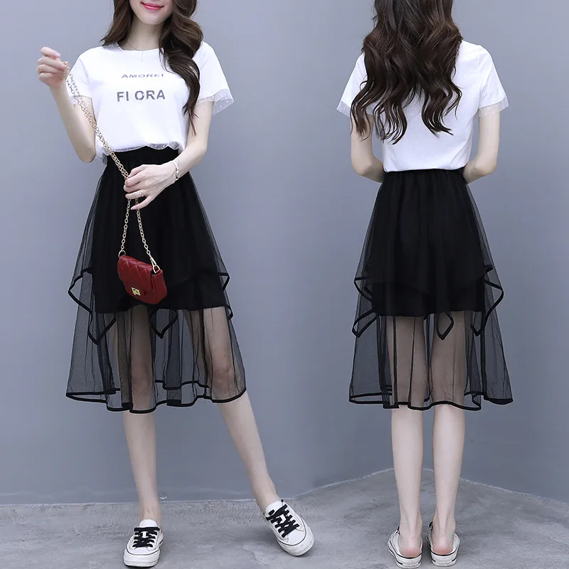 

Very Fairy of France Non-mainstream Dress Women's Summer 2019 New Style Korean-style Elegant Waist Hugging Two-Piece Set Gauze S