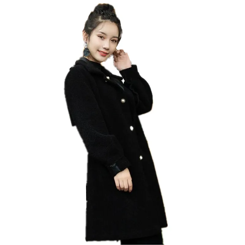 Autumn new two-faced wearing Lamb cashmere fur coat female long section loose thin warm fashion leather jacket High quality pike
