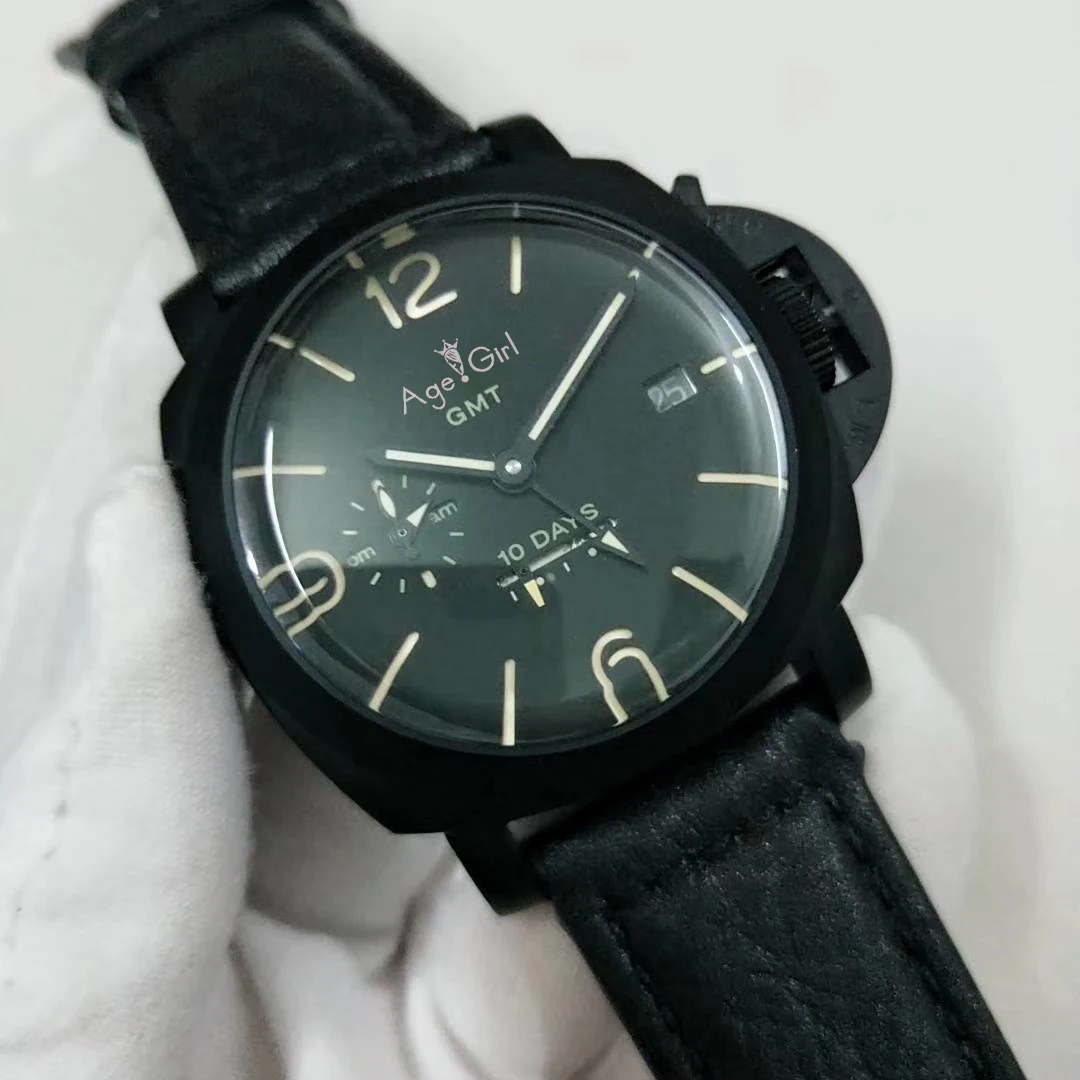 

Luxury Brand New Men Automatic Mechanical Black Leather Case 10 Days GMT Sapphire Stainless Steel Luminous 1950 Watches 44MM