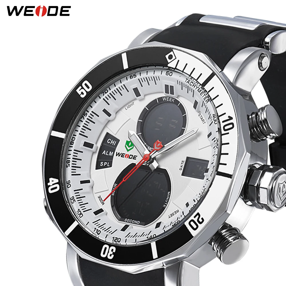 Online WEIDE Sport Männer Stoppuhr AutoDate Militär Armee Quarz Repeater Digital Quarz Alarm Multiple Time Zone Uhr Relogio Masculino