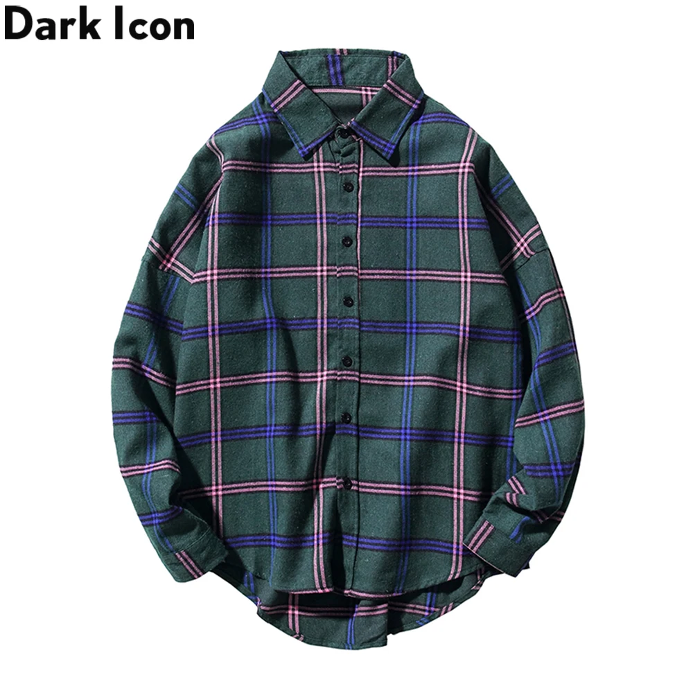 

Dark Icon Checkered Shirts Men Autumn Long Sleeved Casual Plaid Shirt Men's Shirt