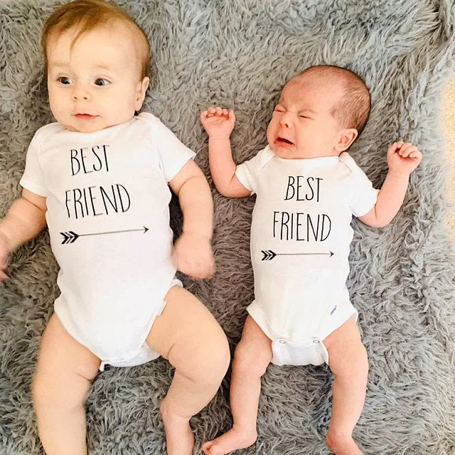 

Newborn Summer Short Sleeve White Bodysuits Best Friends Tiny Casual Baby Boy Girl Jumpsuit Twins Baby Bodysuit Gift