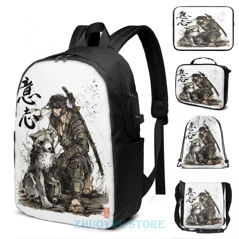 Samurai Ronin With His Wolf With Japanese Calligraphy Usb Charge ...