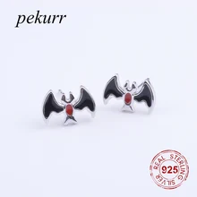 Pekurr 925 серебро Хэллоуин Черный Летучая мышь серьги гвоздики для женщин аксессуары Мода