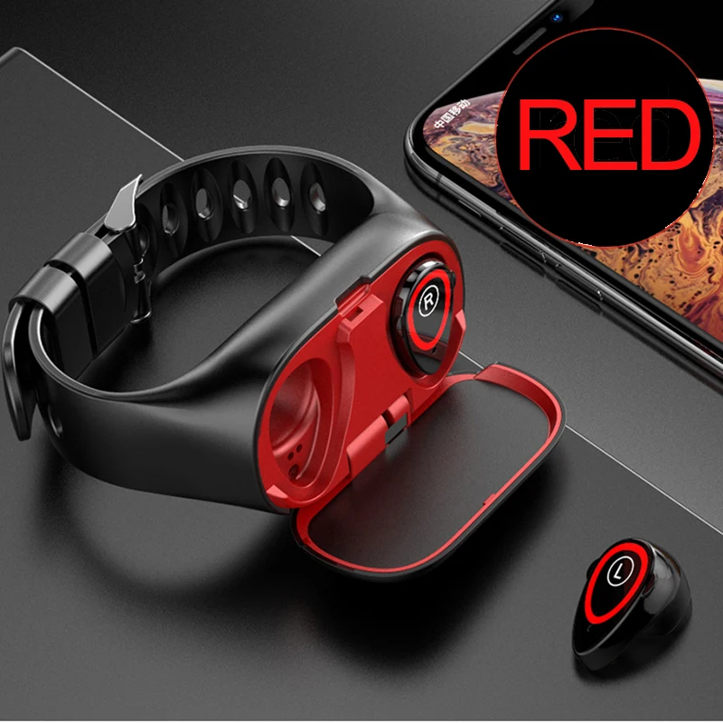 Новые стерео двойные Bluetooth наушники M1 Смарт-часы пульсометр кровяное давление спортивный смарт-браслет для IOS Android телефон