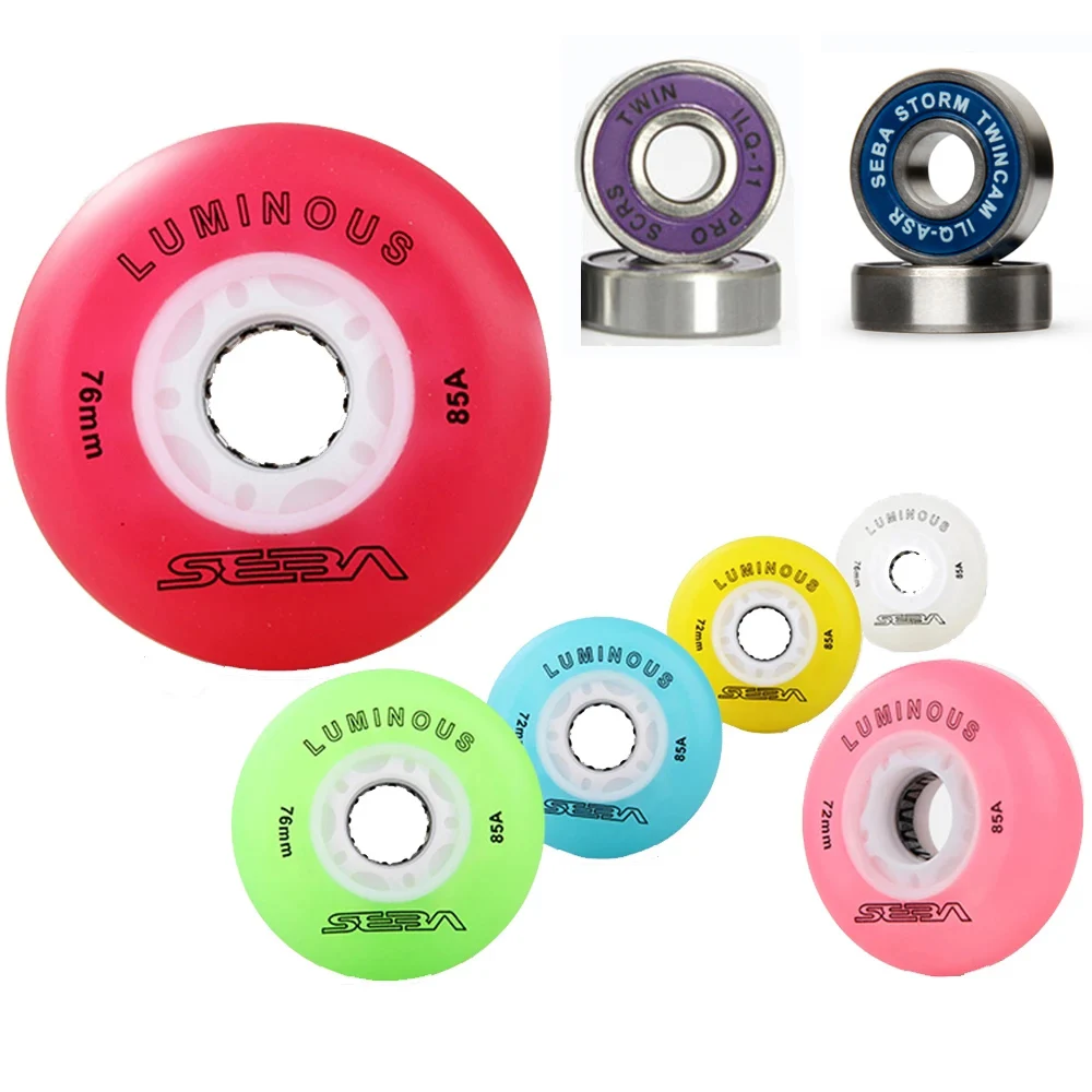 8PCS Japy Original SEBA LUMINOUS LED Flash Inline Skates Wheels With ILQ Bearings Lighting Rollers Slalom Sliding Patines Tires skate wheels
