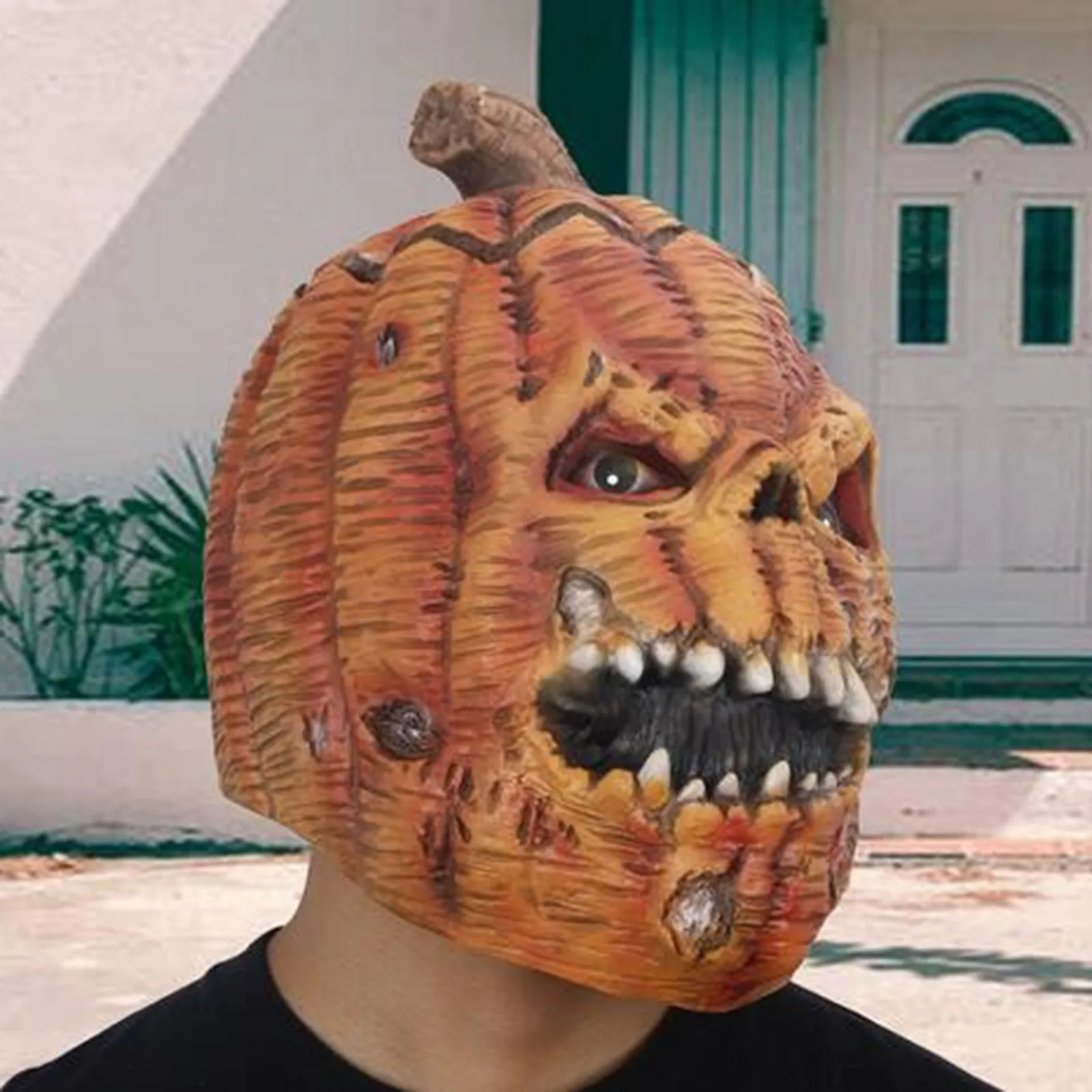 Scary Novelty Halloween Pumpkin Mask Costume Festival Party Props Skull Horror Evil Latex Full Face Head | Дом и сад
