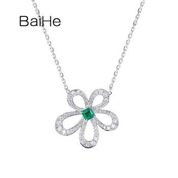 شراءBAIHE الصلبة 18K الذهب الأبيض 0.30ct الطبيعية الزمرد 0.50ct الماس الطبيعي غرامة مجوهرات الزفاف طوق زهرة القلائد النساء