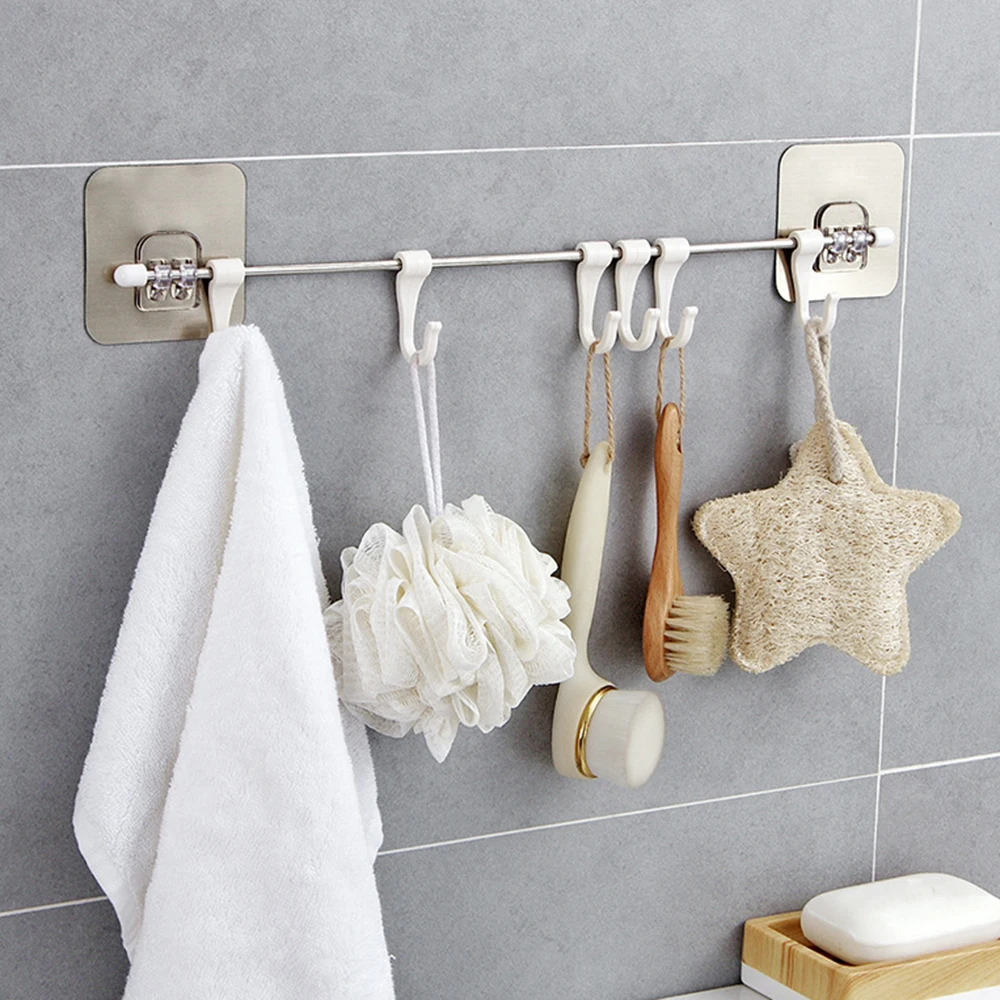 Kitchen Cupboard 6 Hook Adhesive Wall Hanging Kitchen cabinet hook Towels Hanger Wardrobe Wall Hook household Kitchen organizer