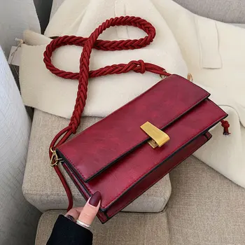 

Vintage Fashion Female Square Bag 2019 New High Quality Leather Women's Designer Handbag Lock Shoulder Messenger Bag Purses