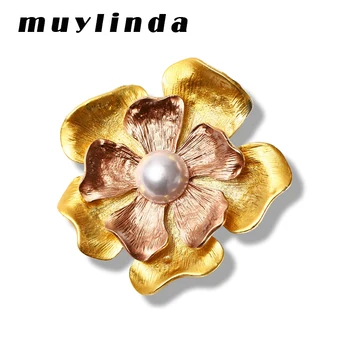 

Muylinda Metal Large Blossom Pins Vintage Big Pearl Brooch For Women Scarf Clothes Badge Pin Banquet Brooches Jewelry