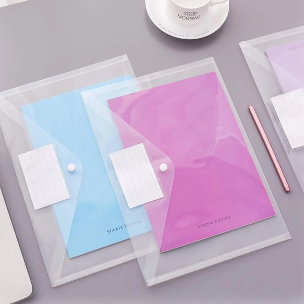 Office A4 File Bag Transparent Plastic Thicken Button Closure Folder Filing Products Stationery Pouch Office School Items photo