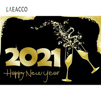 

Laeacco Gold Happy New Year 2021 Party Champagne Celebration Gold Dots Poster Pattern Photo Background Photography Backdrops