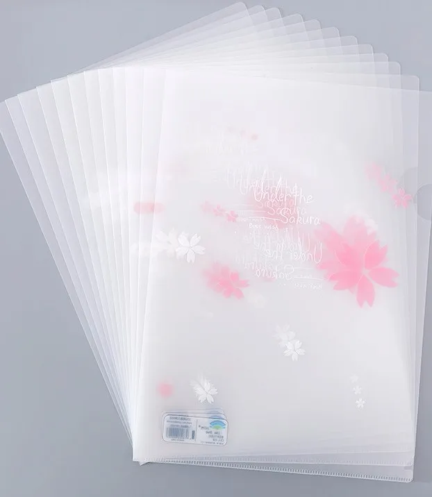 1 Pcs Kawaii Cute L Style A4 Sakura Transparent Binder File Folder Insert Folder Document Filing Clip Stationery