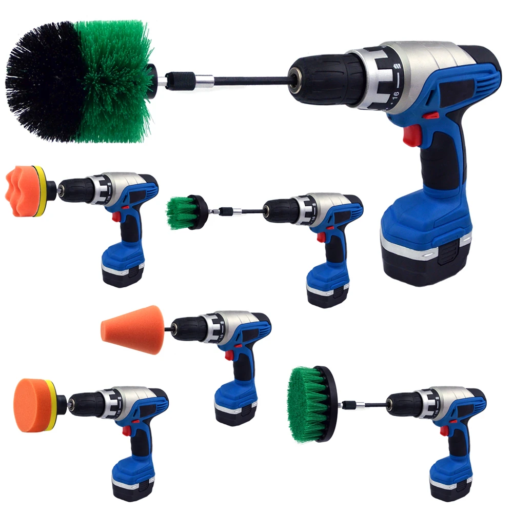 Brushes and Sponges Cleaning Kit for Drill 1/4 Inch Adapter Power Scrubber Brush+Sanding Pad+Sponge Car Kitchen Bathroom Cleaner Brushes and Sponges Cleaning Kit for Drill 1/4 Inch Adapter Power Scrubber Brush+Sanding Pad+Sponge Car Kitchen Bathroom Cleaner
