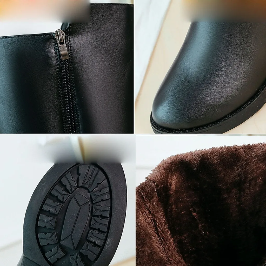 Leather Boots Women Botas Largas Mujer Ladies Boots High Boots Black Knee-High Shoes Med Heel Female Shoes Chaussures Femme