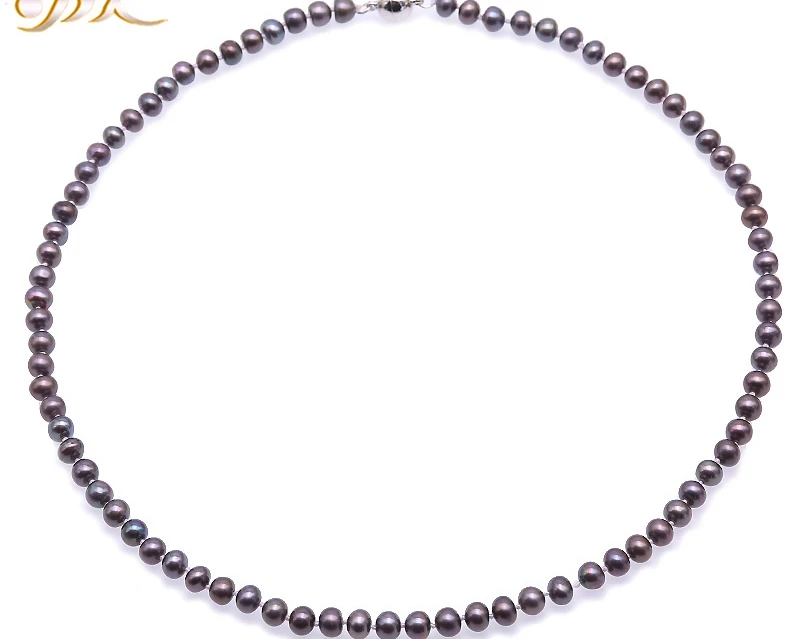 Pearl Necklace 6.0-7.0mm AA Black and Gray Flat Cultured Freshwater Pearl Necklace Party Wedding Mothers Day Gift