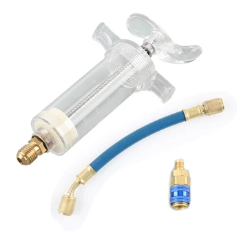 

30ML Filler With Transparent Fluid Tube Straight-Post Quick Joint Compressor Oil/Fluorescent Dye Injection Syringe