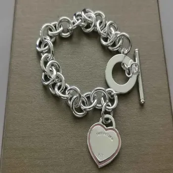 

S925 pure silver 1:1 classic trendy enamel powder platinum TO lady bracelet accessories sweet love